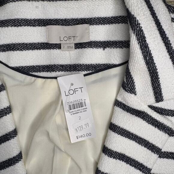NWT Loft Cream Navy Nautical Light Academia Preppy Striped Blazer Womens Sz 2 - Picture 4 of 5